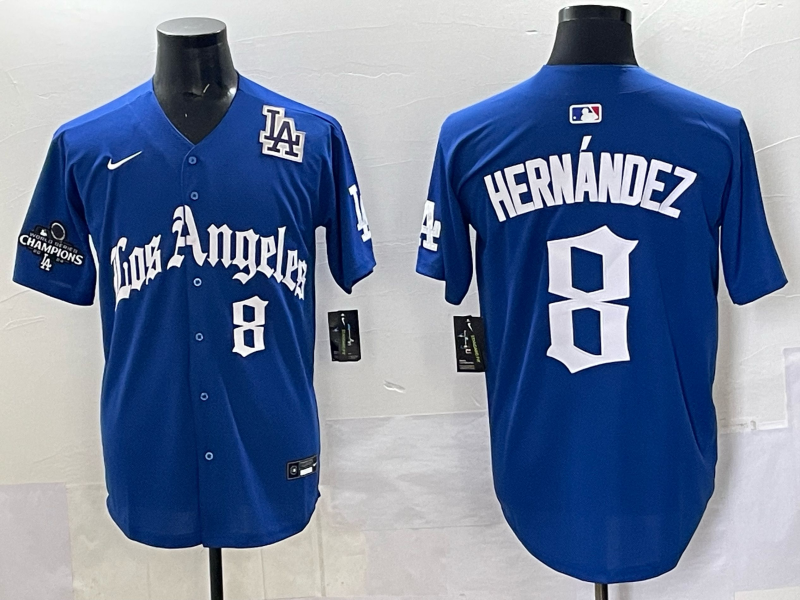Men Los Angeles Dodgers 8 Hernandez Blue 2025 Nike MLB Jersey style 007